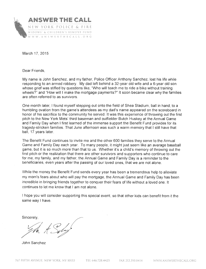 John Sanchez Letter